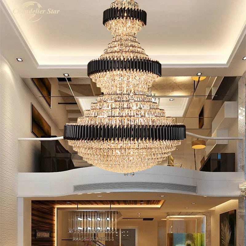 Luxury LED Chandeliers Lighting Modern Crystal Metal Black Lamps Lustre Home Decoration Living Room Staircase Hotel Villa Lights