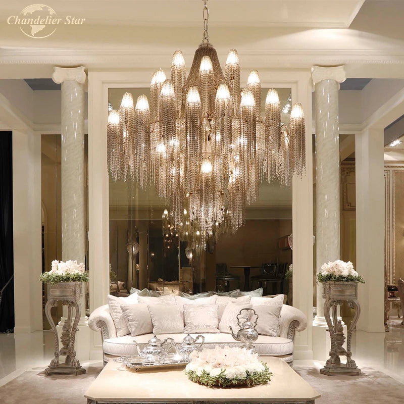 Luxury LED Chandeliers Lighting Traditional Vintage Tassel Crystal Pendant Hanging Lamp Lustre for Living Room Bedroom Villa