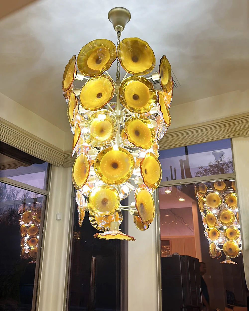 Luxury Large Gold Flower Chandelier Light with Murano Glass Plates for Villa LED Indoor Hanging Light Fixture