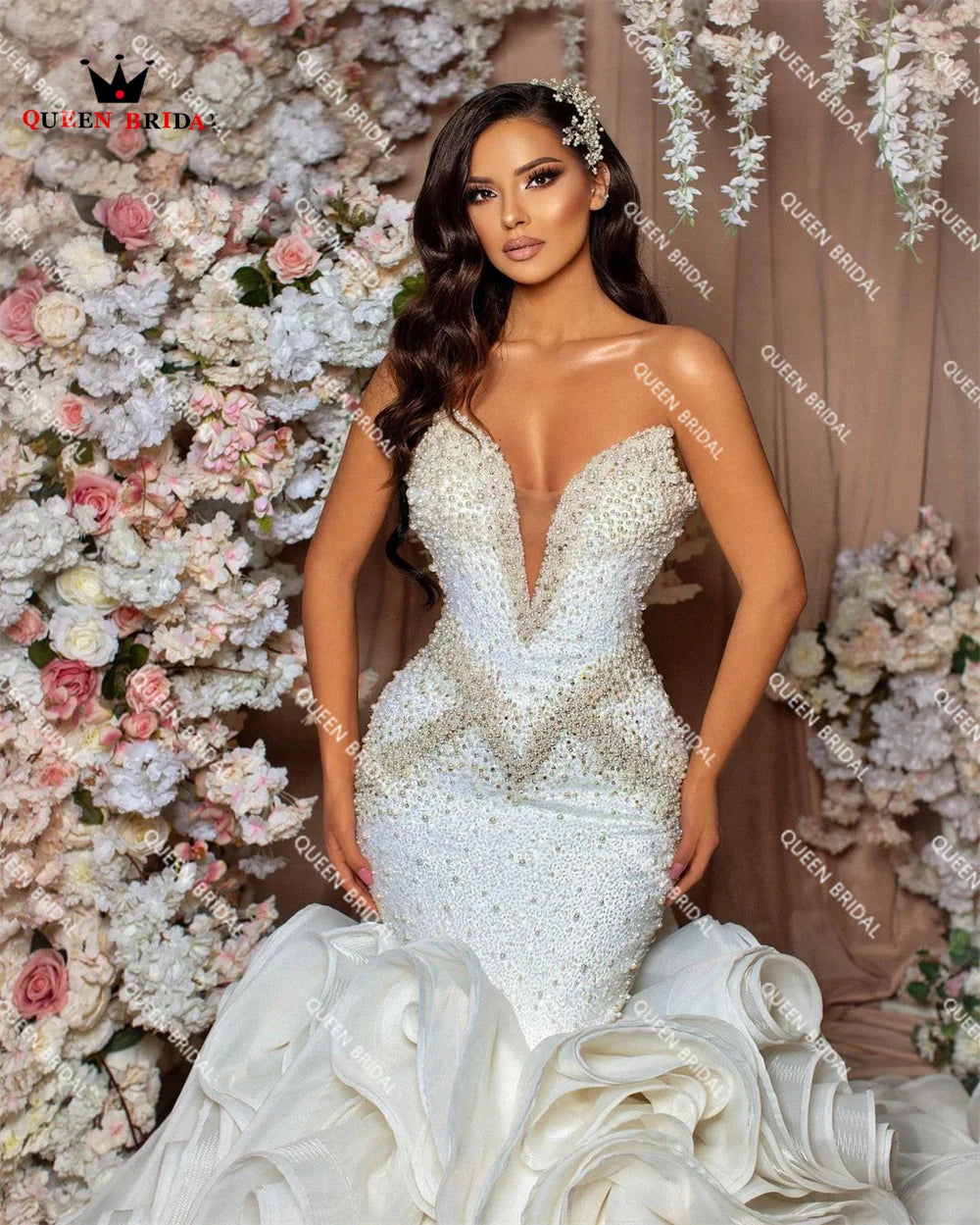 Luxury Mermaid Wedding Dresses Big Train Tulle Lace Crystal Beaded Diamonds Bridal Gown vestidos de novia 2023 Custom Made DZ02