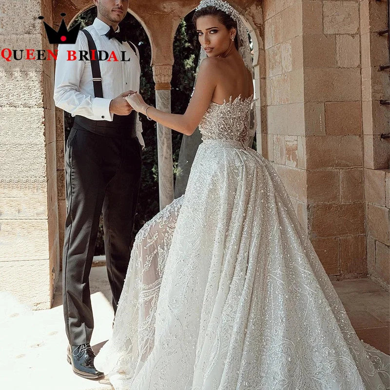 Luxury Pearls Sequined Lace Wedding Dress 2023 One Shoulder Luxurious Mermaid Bridal Gowns Vestidos De Novia Custom L36WM
