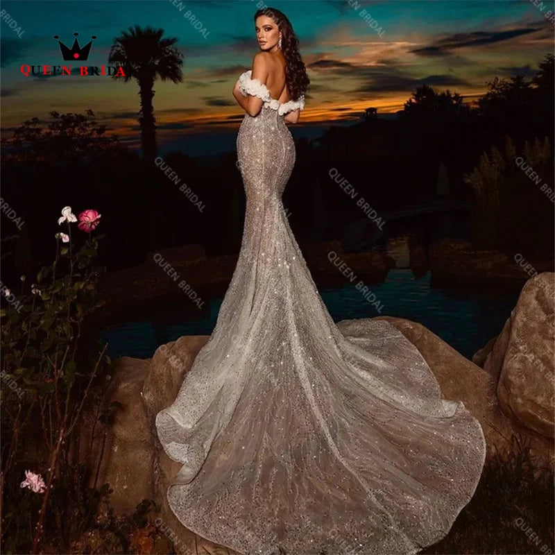 Luxury Sequined Pearls Lace Wedding Dress 2023 Off Shoulder Sexy Mermaid Sweetheart Bridal Gown Robe De Mariée Custom Y50W