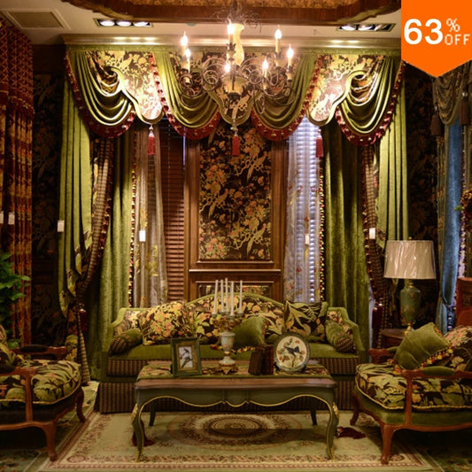 Luxury Valance Curtains in the Living room Secret Garden Luxurious Villa Window Green Palace Drape Hotel Curtain for Bedroom