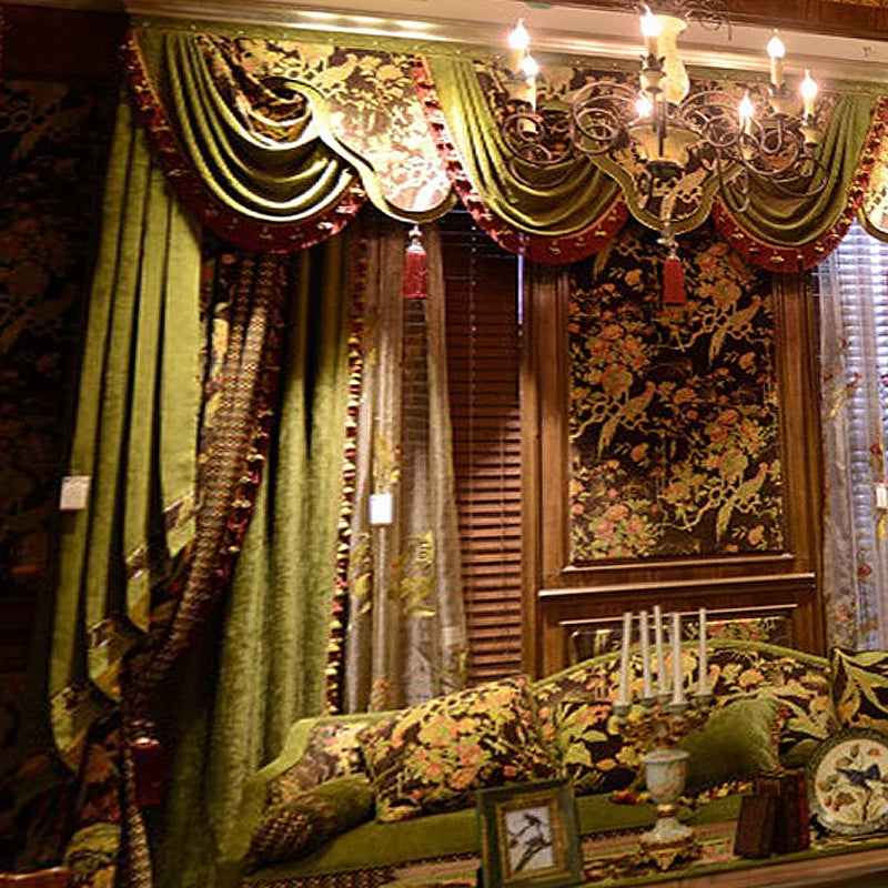 Luxury Valance Curtains in the Living room Secret Garden Luxurious Villa Window Green Palace Drape Hotel Curtain for Bedroom