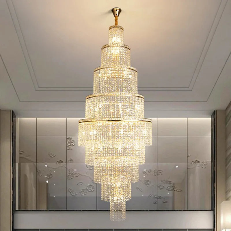 Luxury Villa Hotel Hall Crystal Chandelier Lighting Modern LED Living Room Pendant Lamp Dining Room Stairs Decoration Chandelier