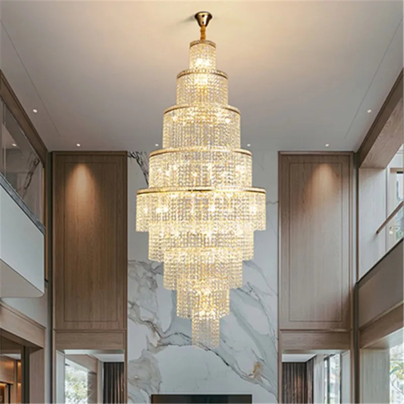 Luxury Villa Hotel Hall Crystal Chandelier Lighting Modern LED Living Room Pendant Lamp Dining Room Stairs Decoration Chandelier