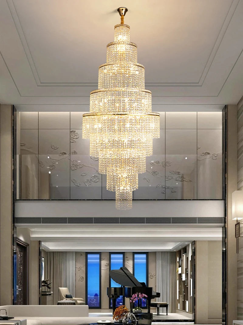 Luxury Villa Hotel Hall Crystal Chandelier Lighting Modern LED Living Room Pendant Lamp Dining Room Stairs Decoration Chandelier