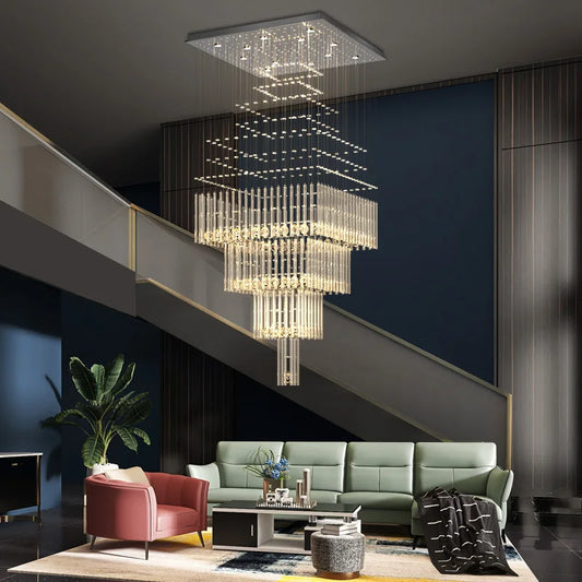 Luxury Villa Staircase Crystal Chandelier Lighting Duplex Building Living Room Chandelier Hotel Shopping Mall Decor Hanging Lamp