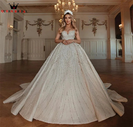 Luxury Wedding Dresses Ball Gown Sweetheart Tulle Lace Crystal Beaded Diamond 2023 New Formal Bridal Gown Custom Size DX49