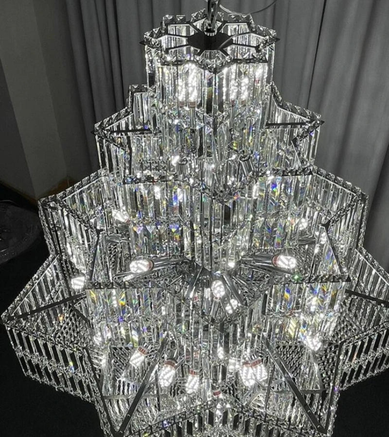 Luxury crystal chandelier modern staircase long chandelier villa lobby decor custom lighting