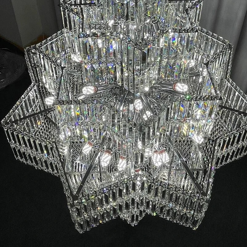 Luxury crystal chandelier modern staircase long chandelier villa lobby decor custom lighting