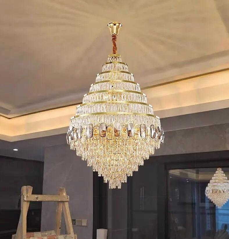 Luxury crystal villa large chandelier for living room hotel lobby decoration lighting mixed color crystal lamp