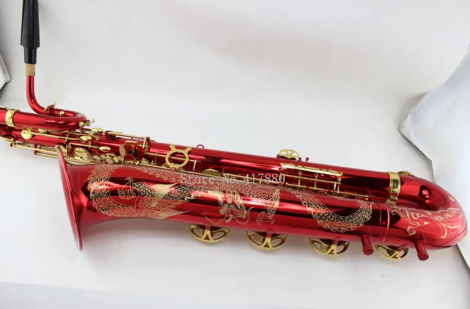 MARGEWATE Baritone Saxophone Unique Red Surface Dragon Pattern Bari Sax with Good Condition Free Shipping