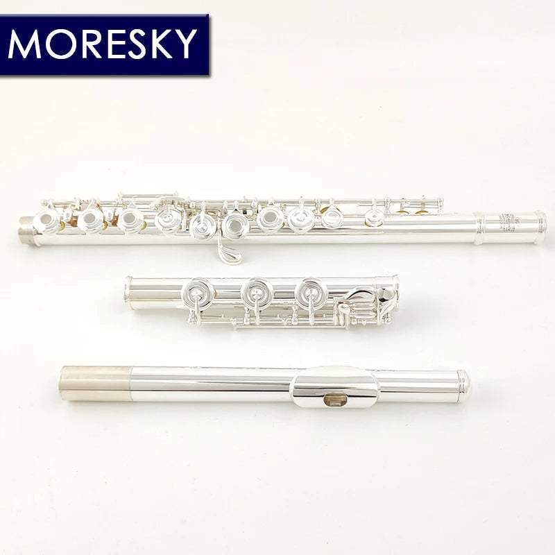 MORESKY 17 Open Holes C Key Flute 925 Sterling Silver Body Silver-Plated With E Key FML-308