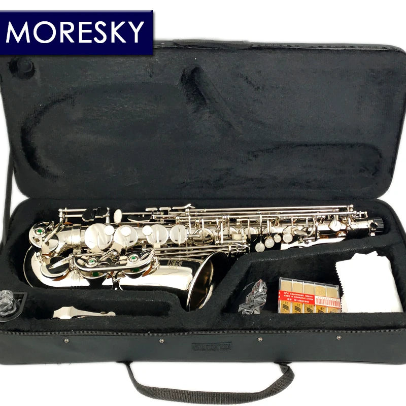 MORESKY Alto Saxophone Nickel-Plated E-Flat Eb Gold Keys With Case Music Instrument MAS-111