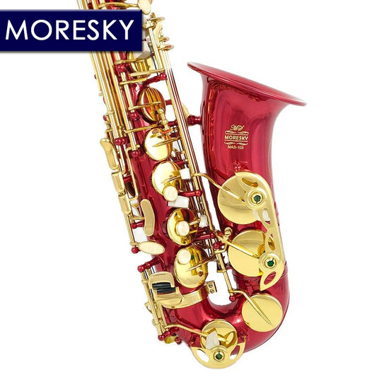 MORESKY Alto Saxophone Red E-Flat Eb Gold Keys With Case Music Instrument MAS-103