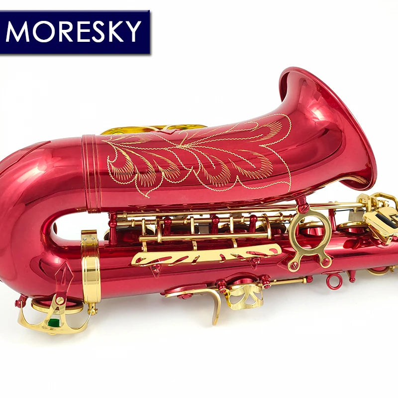 MORESKY Alto Saxophone Red E-Flat Eb Gold Keys With Case Music Instrument MAS-103