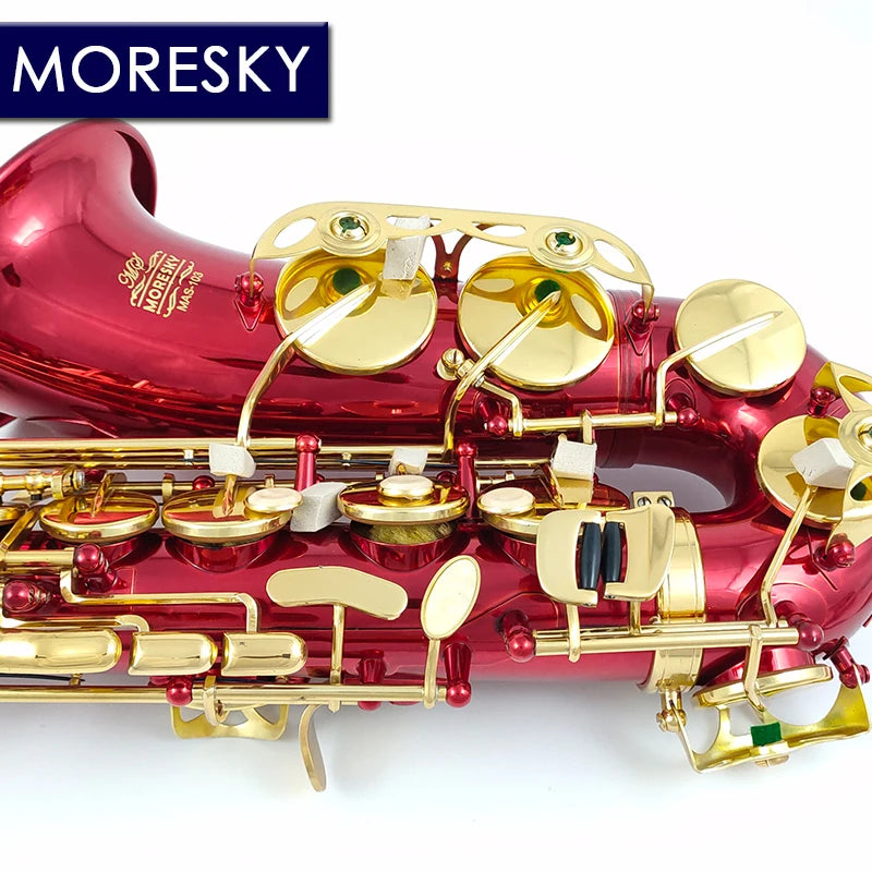 MORESKY Alto Saxophone Red E-Flat Eb Gold Keys With Case Music Instrument MAS-103