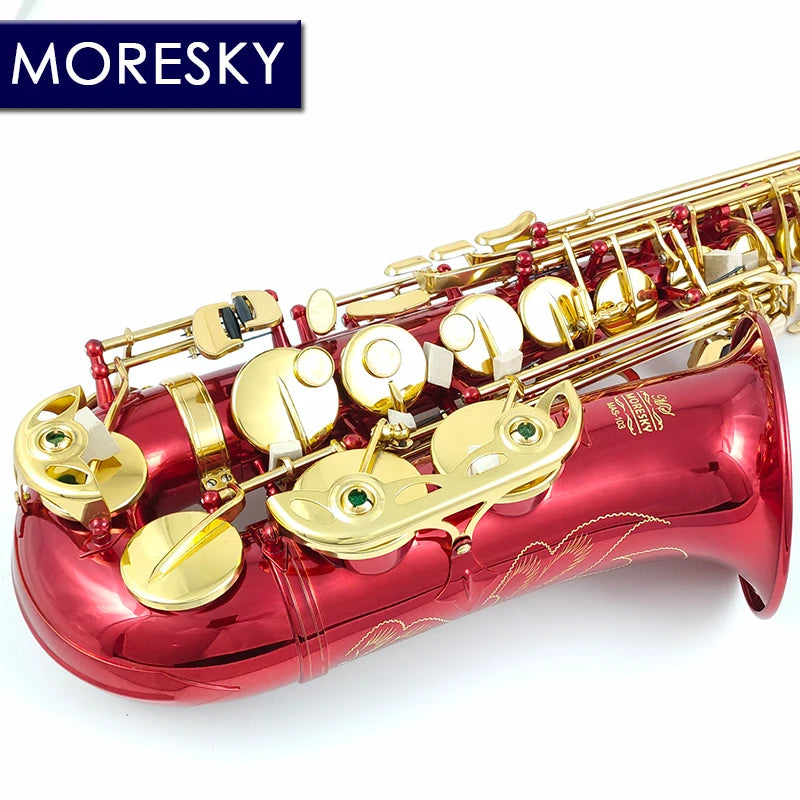 MORESKY Alto Saxophone Red E-Flat Eb Gold Keys With Case Music Instrument MAS-103