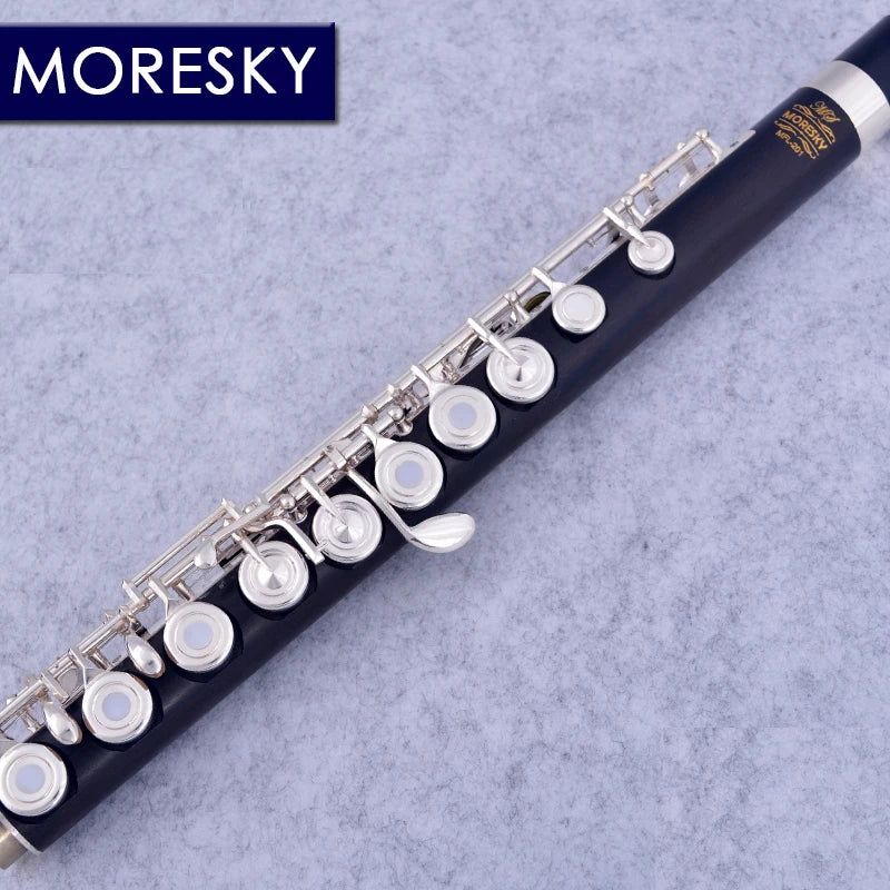 MORESKY-Open Hole Ebony Flute, 17 Holes, Silver Plated, E Key, Grenadilla Wood, Professional Flute MFL-201