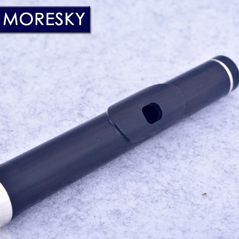 MORESKY-Open Hole Ebony Flute, 17 Holes, Silver Plated, E Key, Grenadilla Wood, Professional Flute MFL-201