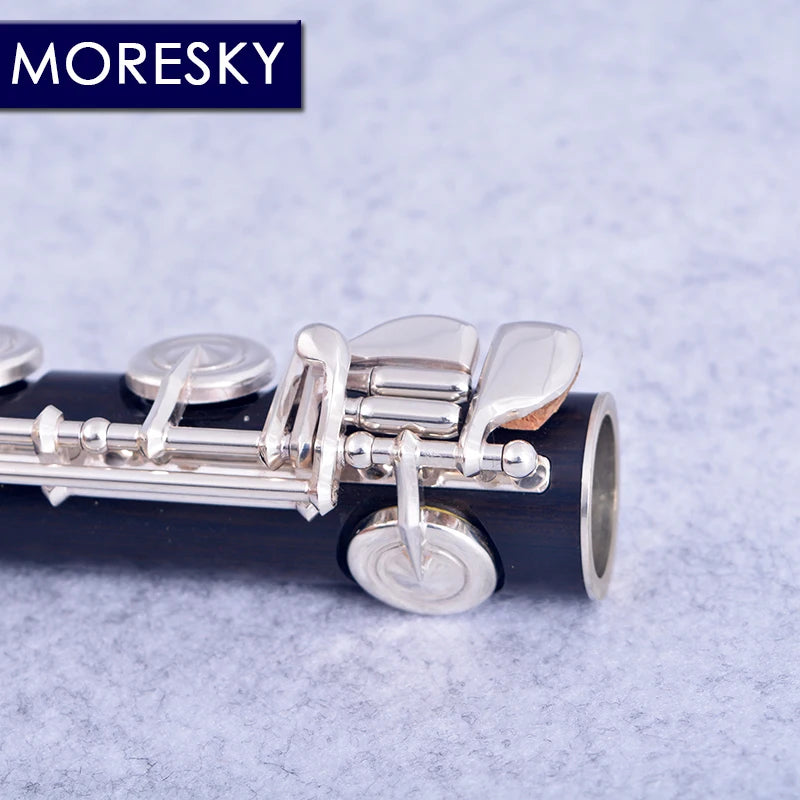 MORESKY-Open Hole Ebony Flute, 17 Holes, Silver Plated, E Key, Grenadilla Wood, Professional Flute MFL-201