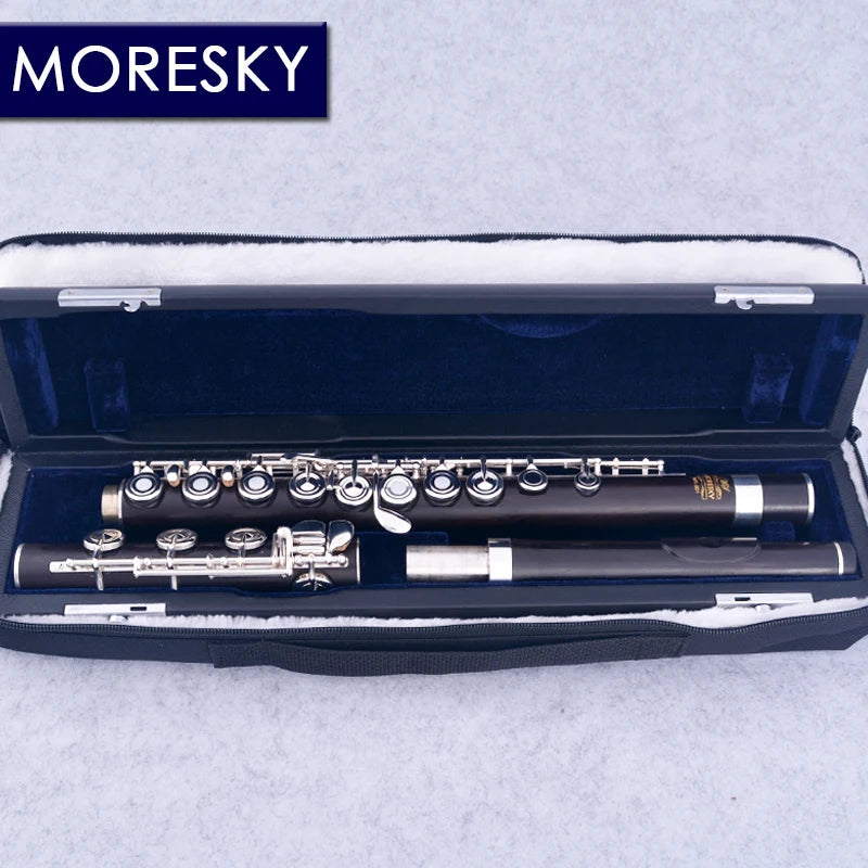 MORESKY-Open Hole Ebony Flute, 17 Holes, Silver Plated, E Key, Grenadilla Wood, Professional Flute MFL-201