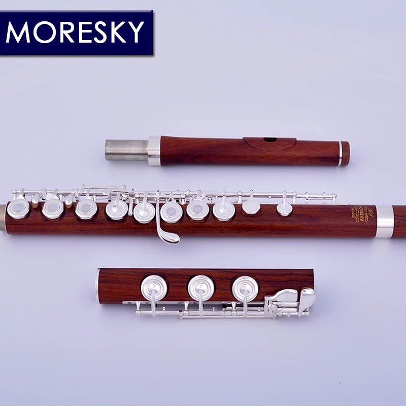 MORESKY-Redwood Flute, 17 Open Hole, Silver Plated E Key, Rosewood Mopane, Professional MFL-202