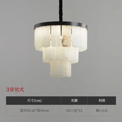 Marble all-copper chandeliers modern villa duplex living room light luxury Chinese style dining room bedroom lamps