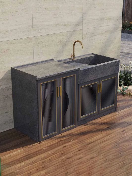 Marble laundry sink, basin with washboard, outdoor stone washbasin, courtyard, outdoor laundry cabinet, integrated sink