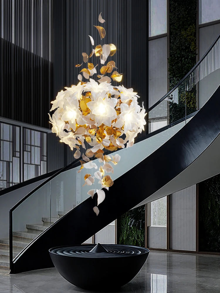 Middle Floor Living Room Chandelier Hotel Empty Stair Light Light Luxury Duplex Villa Crystal Chandelier