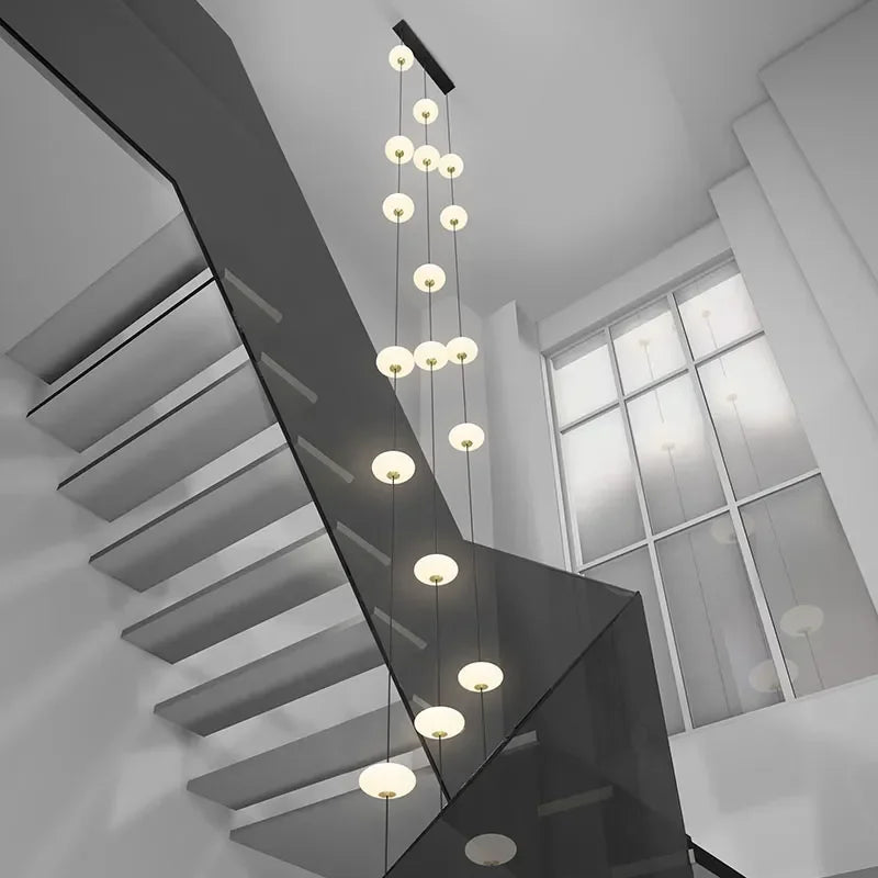 Modern Art Villa Stairwell Hollow LED Chandelier Minimalist Black Round Stair Hanging Lamps Indoor Home Long Lighting Fixtures