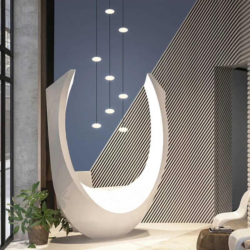 Modern Art Villa Stairwell Hollow LED Chandelier Minimalist Black Round Stair Hanging Lamps Indoor Home Long Lighting Fixtures