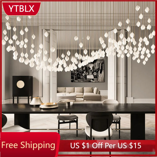 Modern Ceramic Petal LED Chandelier For Hotel Lobby Luxury Home Indoor Lighting Fixture White Villa Attic Ceiling Hanging Lamps