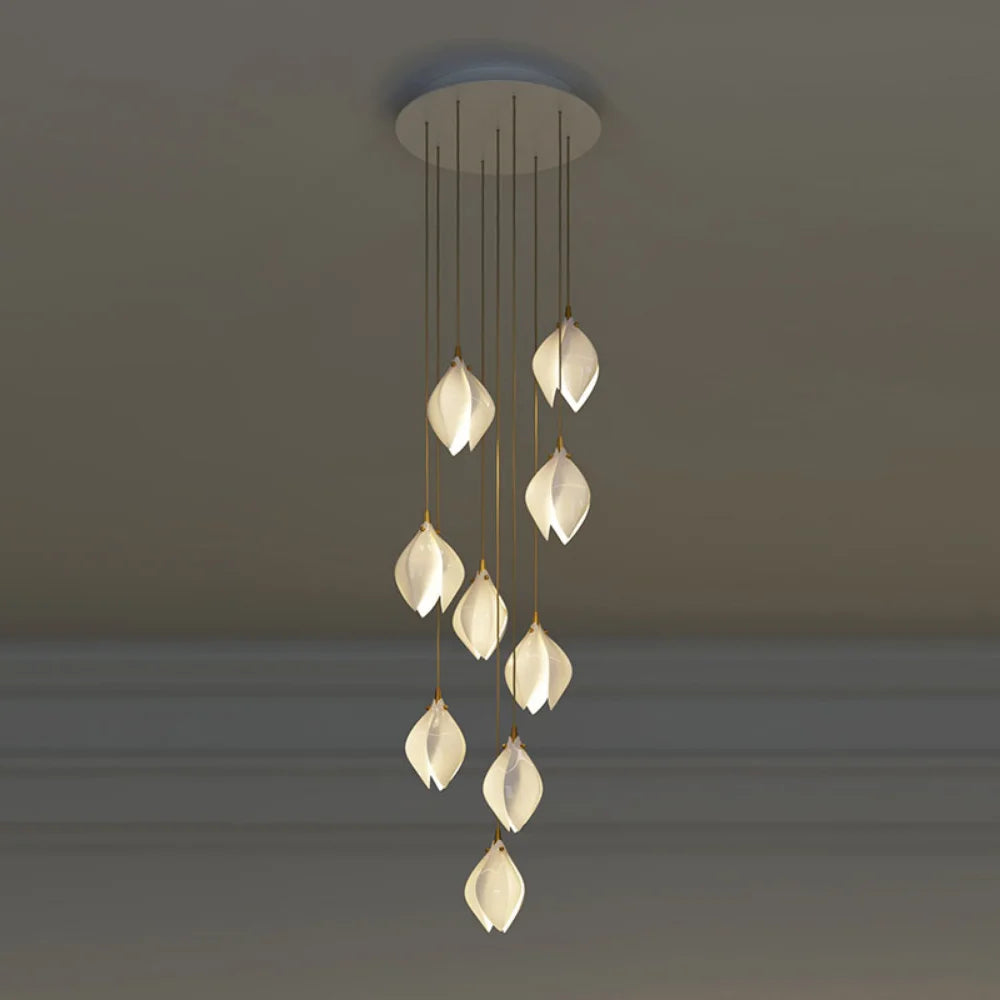 Modern Ceramic Petal LED Chandelier For Hotel Lobby Luxury Home Indoor Lighting Fixture White Villa Attic Ceiling Hanging Lamps