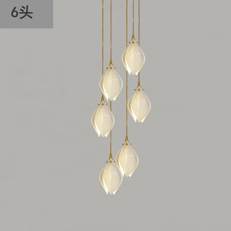 Modern Ceramic Petal LED Chandelier For Hotel Lobby Luxury Home Indoor Lighting Fixture White Villa Attic Ceiling Hanging Lamps