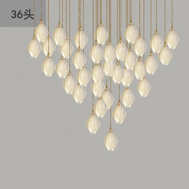 Modern Ceramic Petal LED Chandelier For Hotel Lobby Luxury Home Indoor Lighting Fixture White Villa Attic Ceiling Hanging Lamps