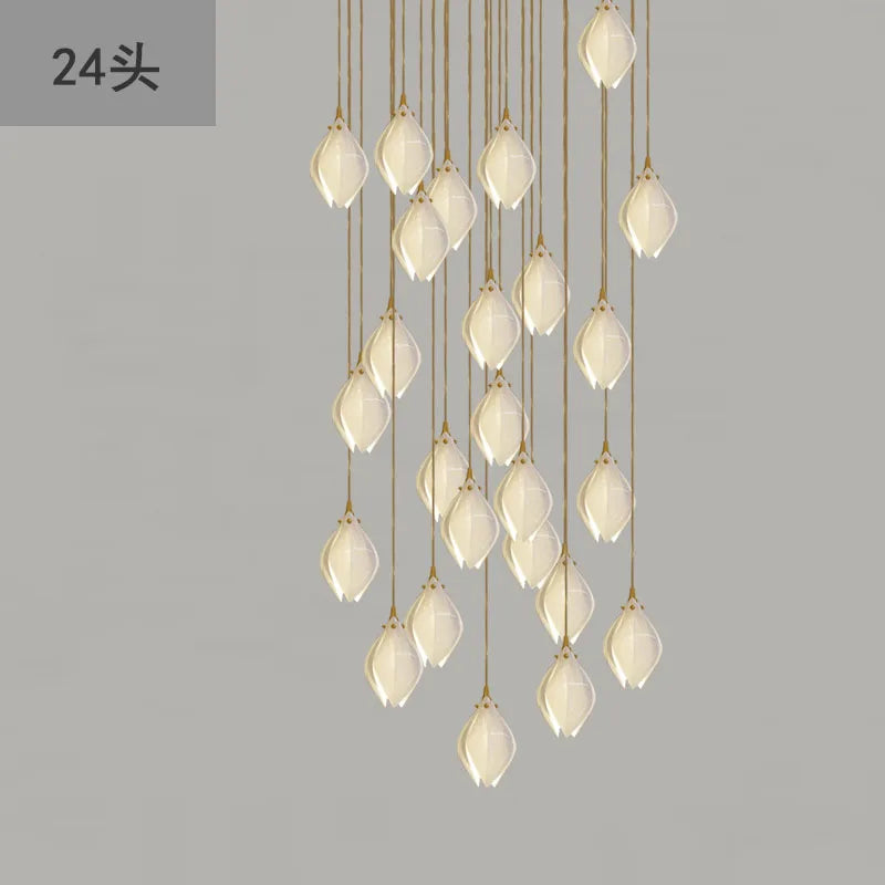 Modern Ceramic Petal LED Chandelier For Hotel Lobby Luxury Home Indoor Lighting Fixture White Villa Attic Ceiling Hanging Lamps