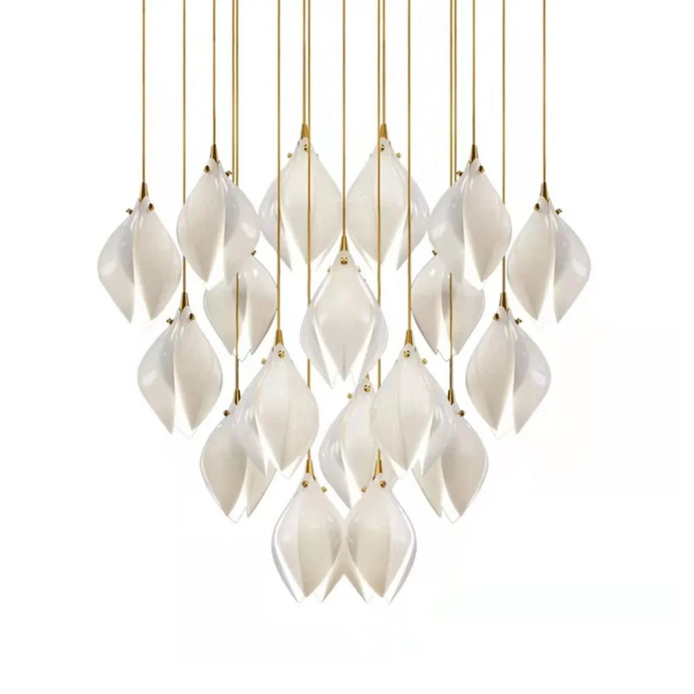 Modern Ceramic Petal LED Chandelier For Hotel Lobby Luxury Home Indoor Lighting Fixture White Villa Attic Ceiling Hanging Lamps