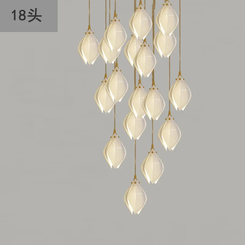 Modern Ceramic Petal LED Chandelier For Hotel Lobby Luxury Home Indoor Lighting Fixture White Villa Attic Ceiling Hanging Lamps