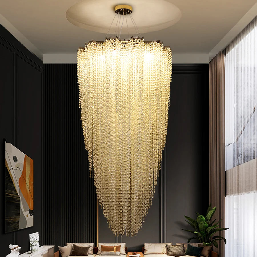 Modern Crystal Chandelier For Lustre Villa Loft  Home Decor Living Room Duplex Building Hollow Large Chandelier Staircase Light