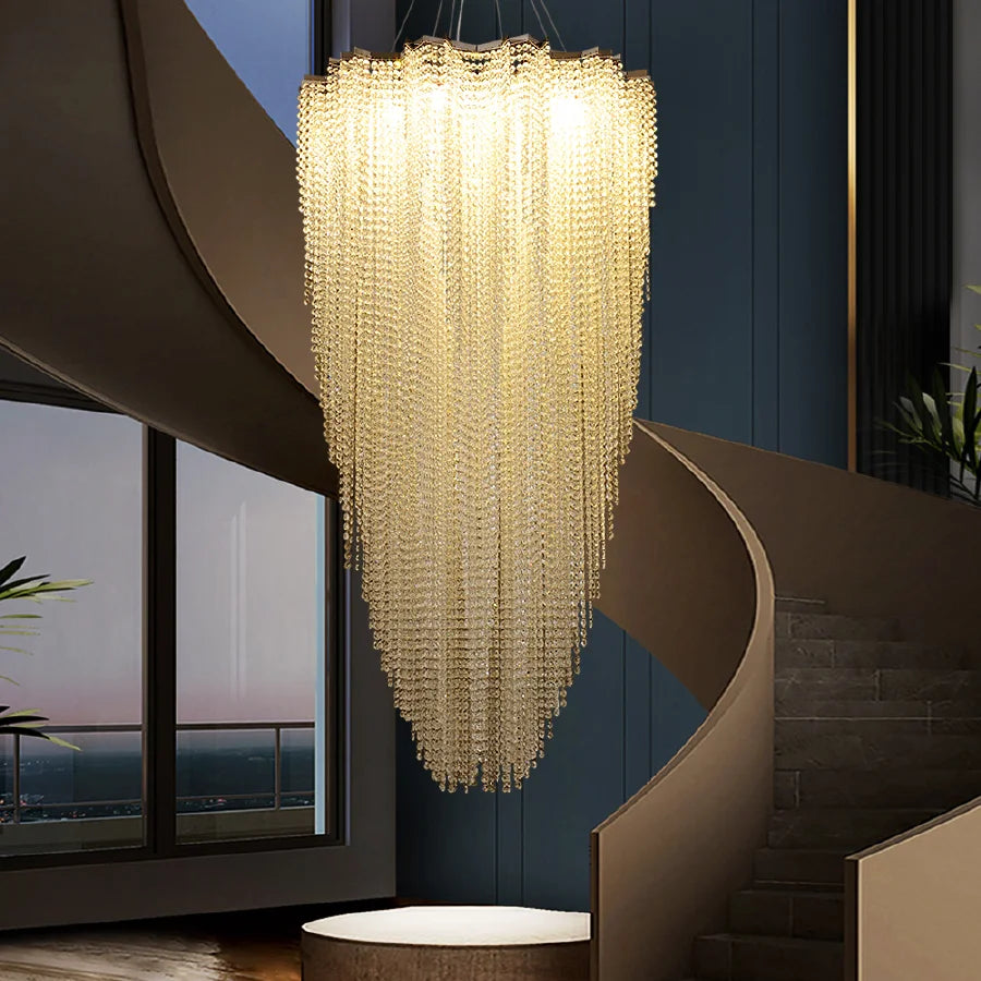 Modern Crystal Chandelier For Lustre Villa Loft  Home Decor Living Room Duplex Building Hollow Large Chandelier Staircase Light