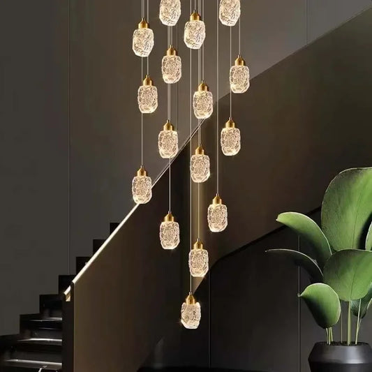 Modern LED Crystal Chandelier For Staircase Living Room Luxury Creative Design Hallway Villa Gold Hanging Light Long Indoor Lamp