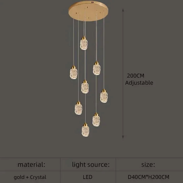 Modern LED Crystal Chandelier For Staircase Living Room Luxury Creative Design Hallway Villa Gold Hanging Light Long Indoor Lamp