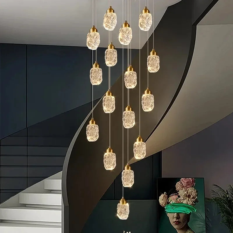 Modern LED Crystal Chandelier For Staircase Living Room Luxury Creative Design Hallway Villa Gold Hanging Light Long Indoor Lamp