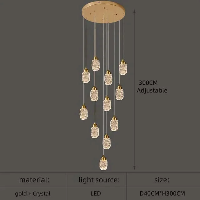 Modern LED Crystal Chandelier For Staircase Living Room Luxury Creative Design Hallway Villa Gold Hanging Light Long Indoor Lamp