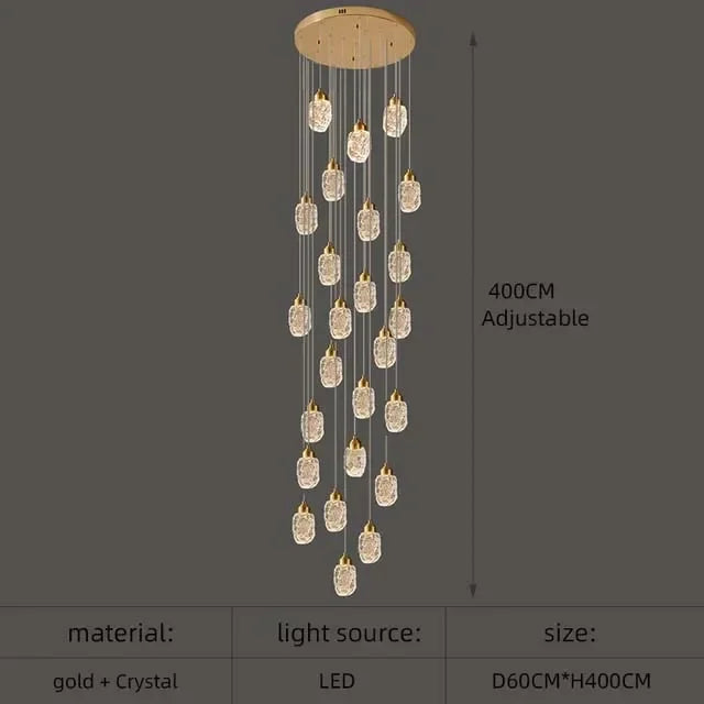 Modern LED Crystal Chandelier For Staircase Living Room Luxury Creative Design Hallway Villa Gold Hanging Light Long Indoor Lamp