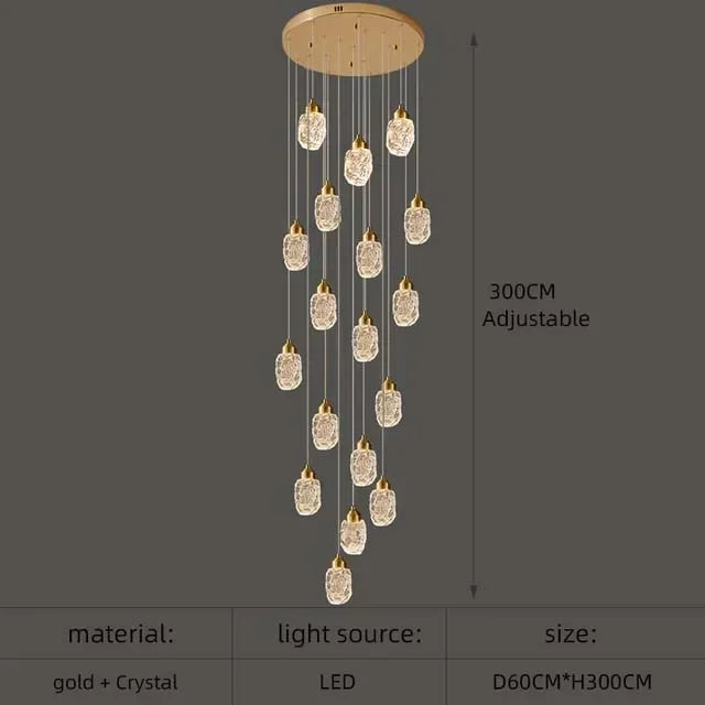 Modern LED Crystal Chandelier For Staircase Living Room Luxury Creative Design Hallway Villa Gold Hanging Light Long Indoor Lamp