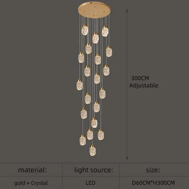 Modern LED Crystal Chandelier For Staircase Living Room Luxury Creative Design Hallway Villa Gold Hanging Light Long Indoor Lamp