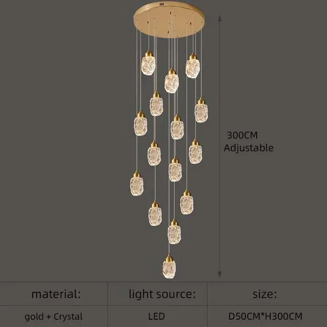 Modern LED Crystal Chandelier For Staircase Living Room Luxury Creative Design Hallway Villa Gold Hanging Light Long Indoor Lamp